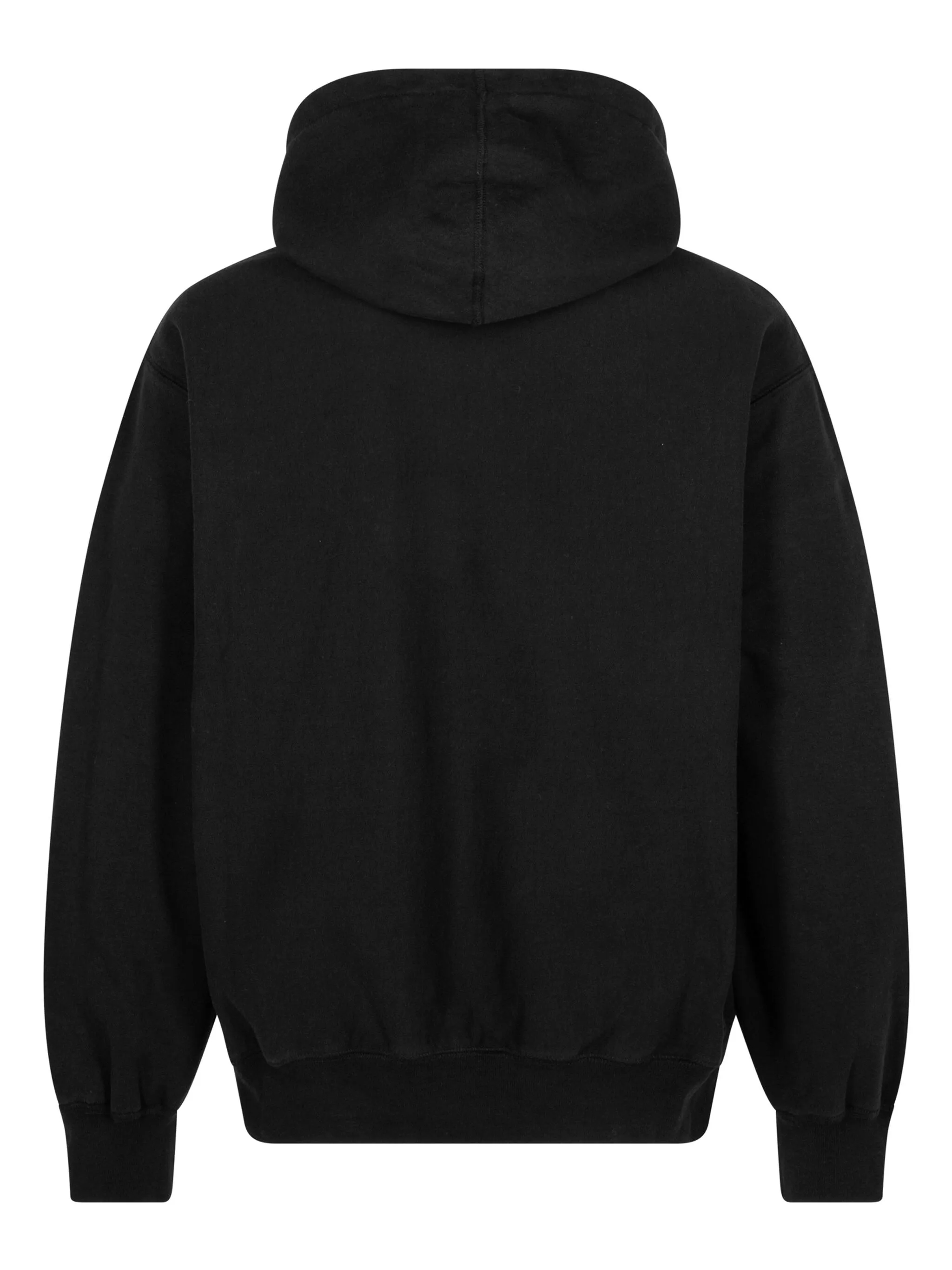 Assorted authentic Supreme hoodies on a rack with tags and measurements